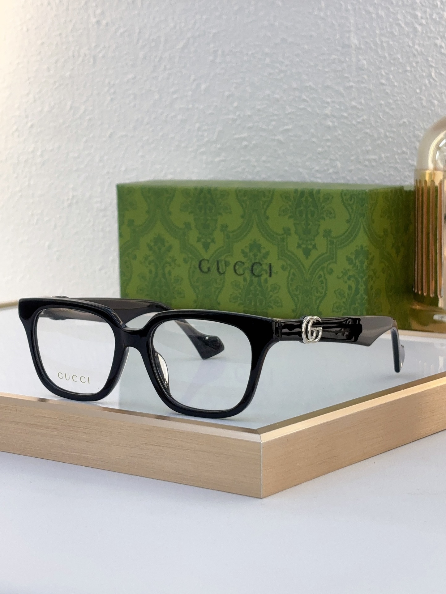 Gucci Square - Frame Optical Eyeglasses with Silver - Tone Double G Temple Accents