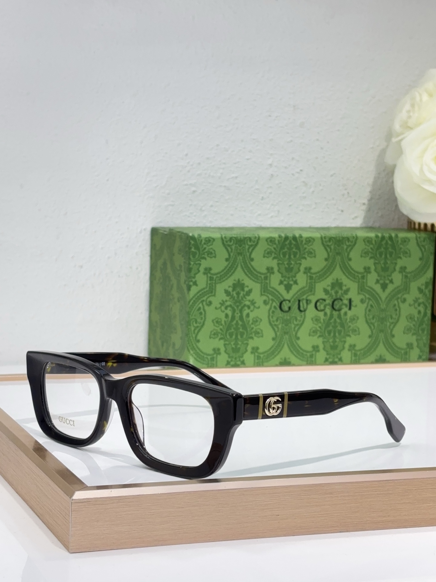 Gucci Square - Frame Optical Eyeglasses with Tortoiseshell Acetate & Gold - Tone GG Accents (Model: GG0960O)