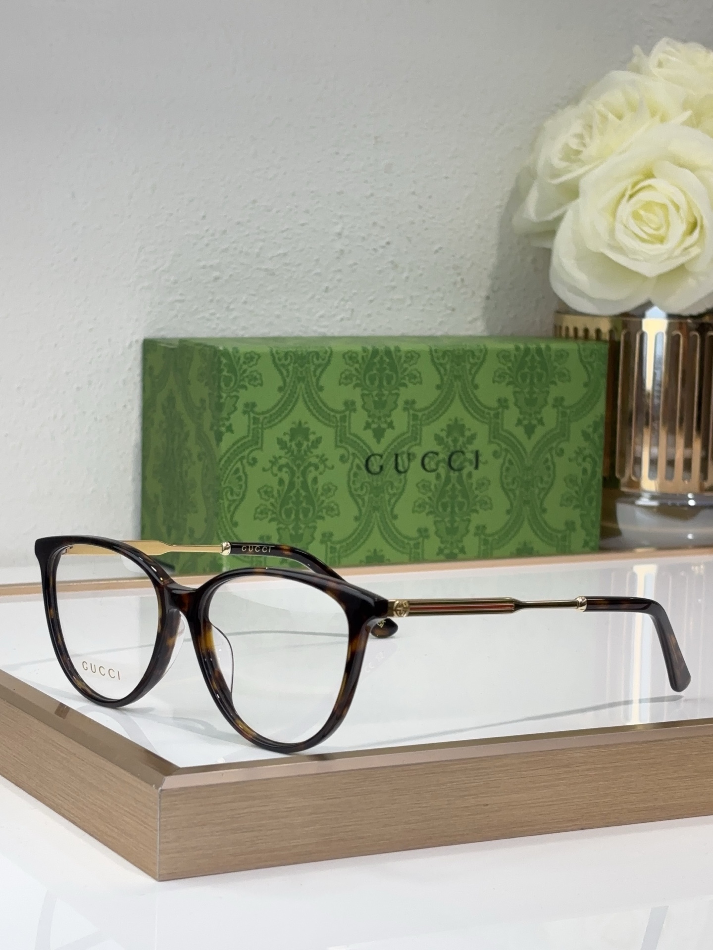 Gucci Cat - Eye Optical Eyeglasses with Tortoiseshell Acetate & Gold - Tone Accents
