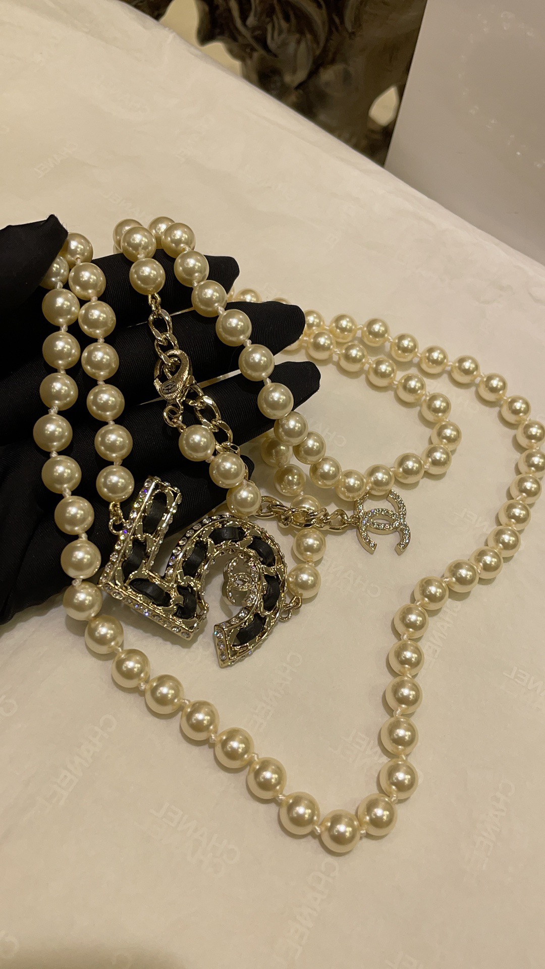 Chanel Pearl Chain Belt with Crystal - Embellished "5" & CC Charms
