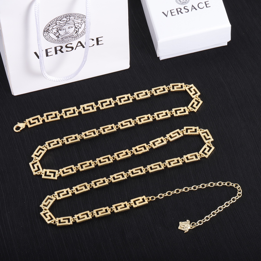 Versace Gold - Tone Greek Key Chain Belt with Medusa Charm