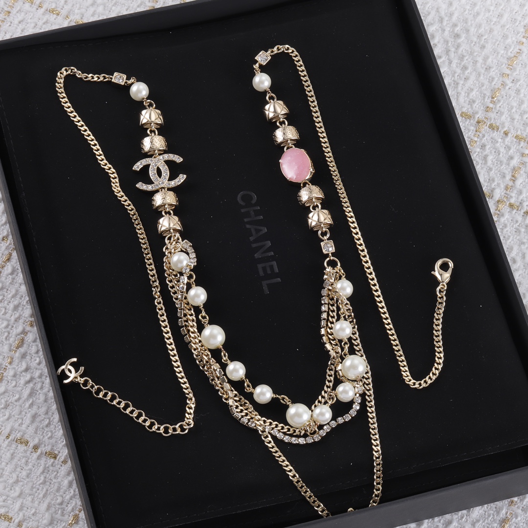 Chanel Multi - Strand Pearl & Crystal Chain Belt with CC Logo