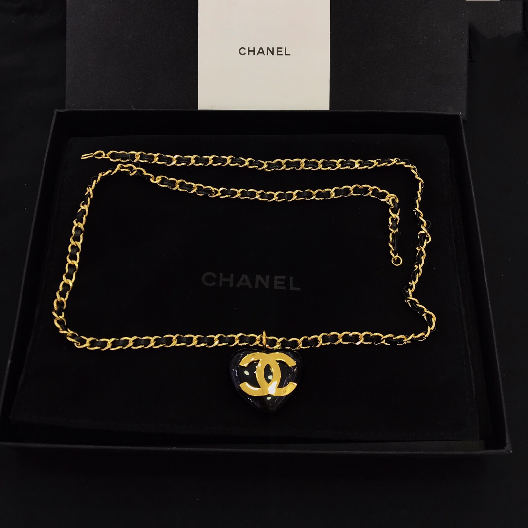 Chanel Gold - Tone Chain Necklace with Heart - Shaped CC Pendant