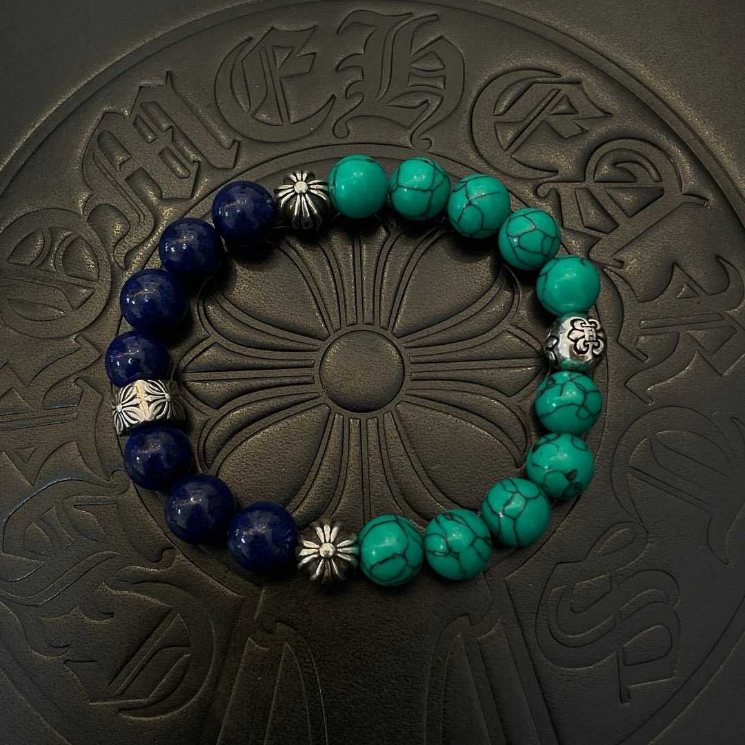 Chrome Hearts 925 Silver Lapis Lazuli & Turquoise Bead Bracelet