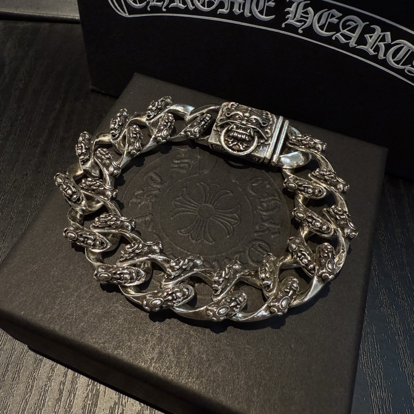 Chrome Hearts 925 Silver Ornate Dragon - Motif Chain Bracelet