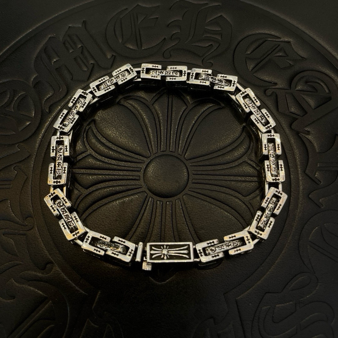 Chrome Hearts 925 Silver Engraved Square - Link Bracelet