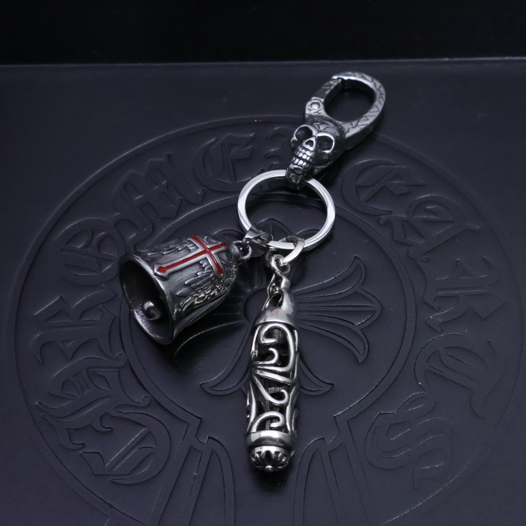Chrome Hearts 925 Silver Skull - Clasp Bell & Filigree Pillar Keychain
