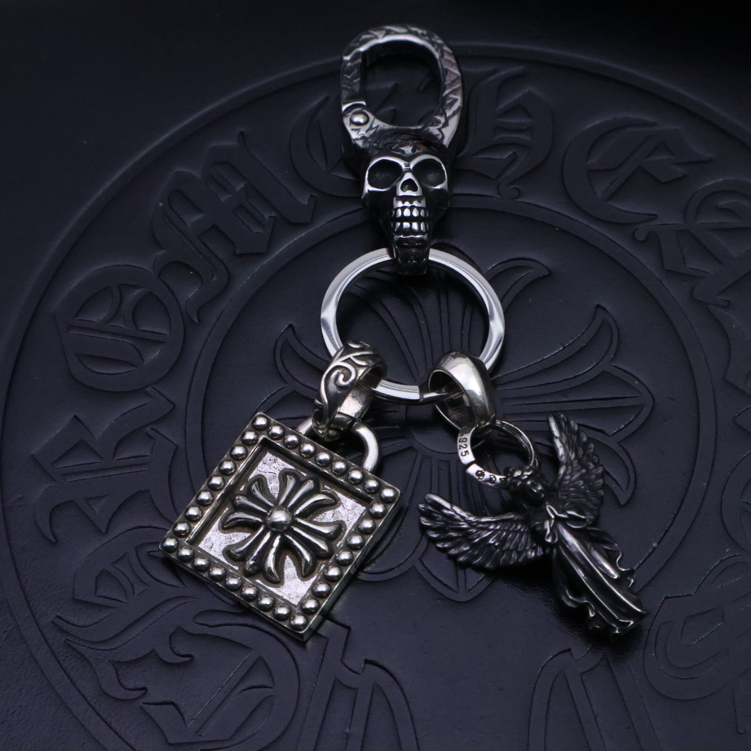 Chrome Hearts 925 Silver Skull - Clasp Square Cross & Angel Keychain