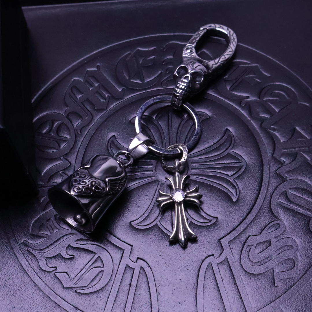Chrome Hearts 925 Silver Skull - Clasp Bell & Cross Keychain