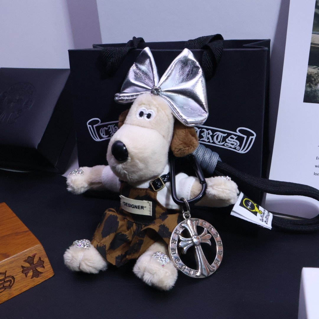 Chrome Hearts - Inspired 925 Silver Cross & Plush Dog Keychain