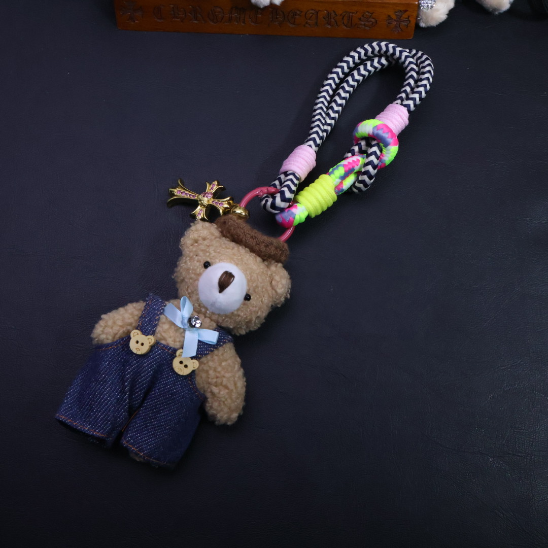 Chrome Hearts - Inspired Plush Bear & Cross Charm Keychain