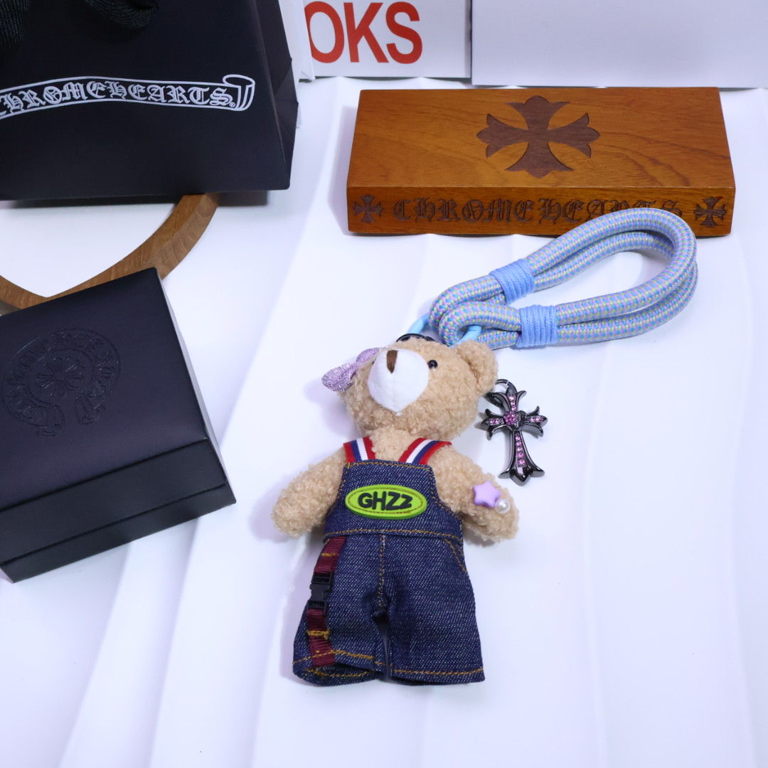 Chrome Hearts - Inspired Plush Bear & Cross Charm Keychain