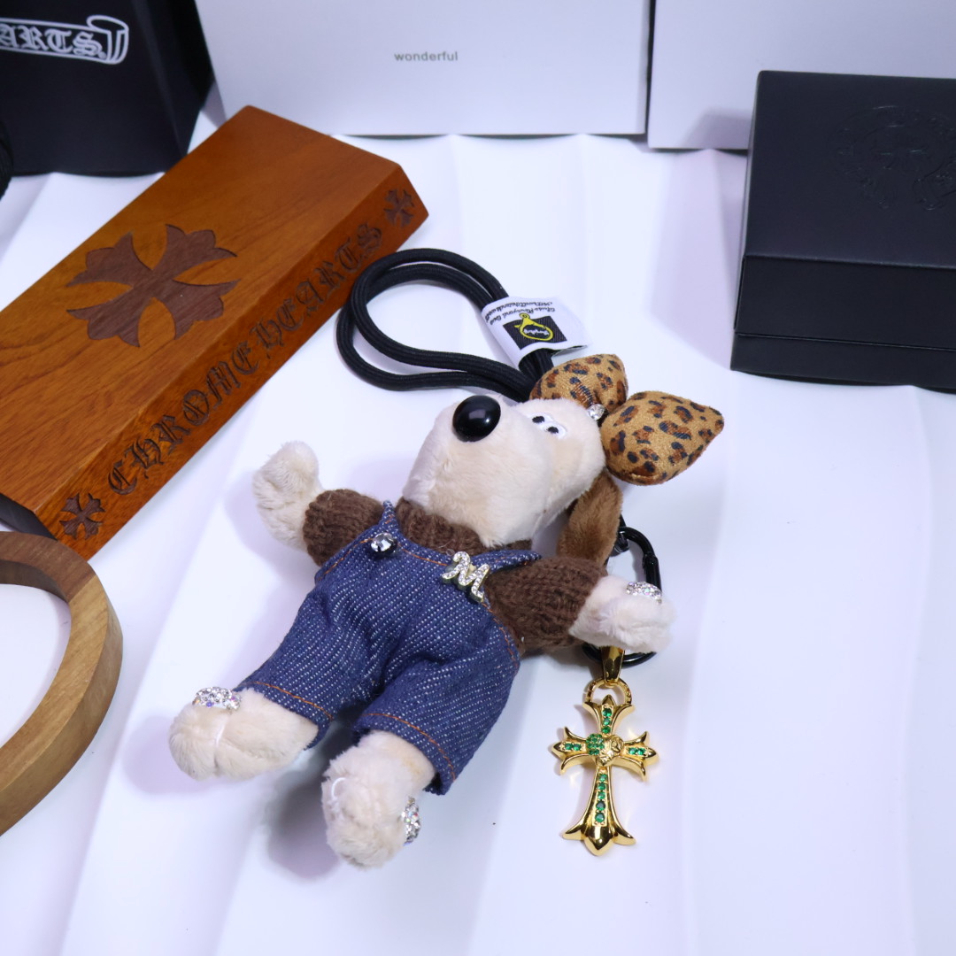 Chrome Hearts - Inspired Plush Dog & Cross Charm Keychain