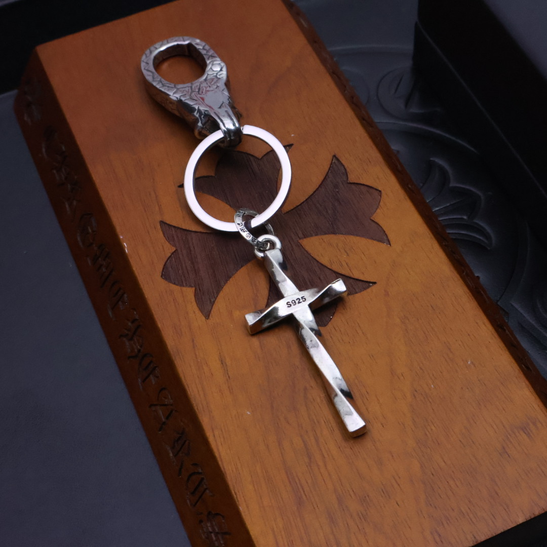 Chrome Hearts 925 Silver Skull & Cross Keychain