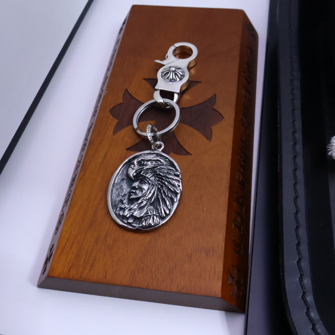 Chrome Hearts 925 Silver Indian Chief & Eagle Keychain