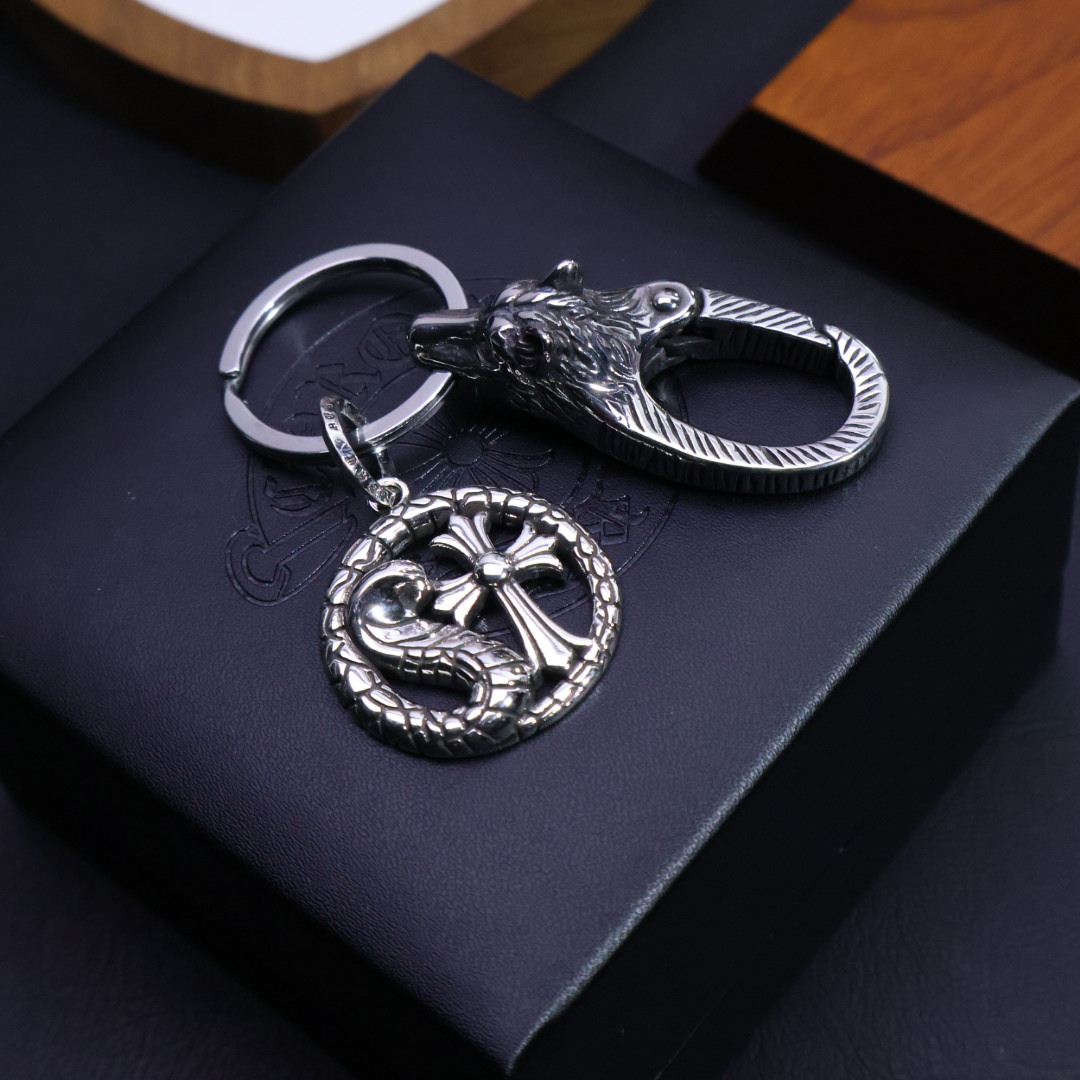 Chrome Hearts - Inspired 925 Silver Wolf Head & Snake - Cross Keychain