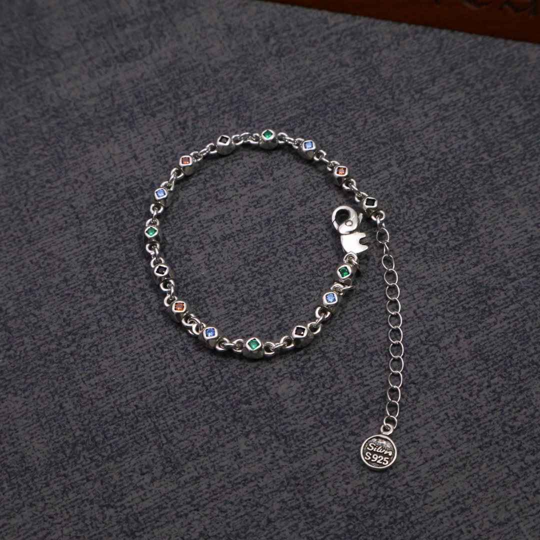 Chrome Hearts 925s Sterling Silver Colorful Zircon - Inlaid Chain Bracelet
