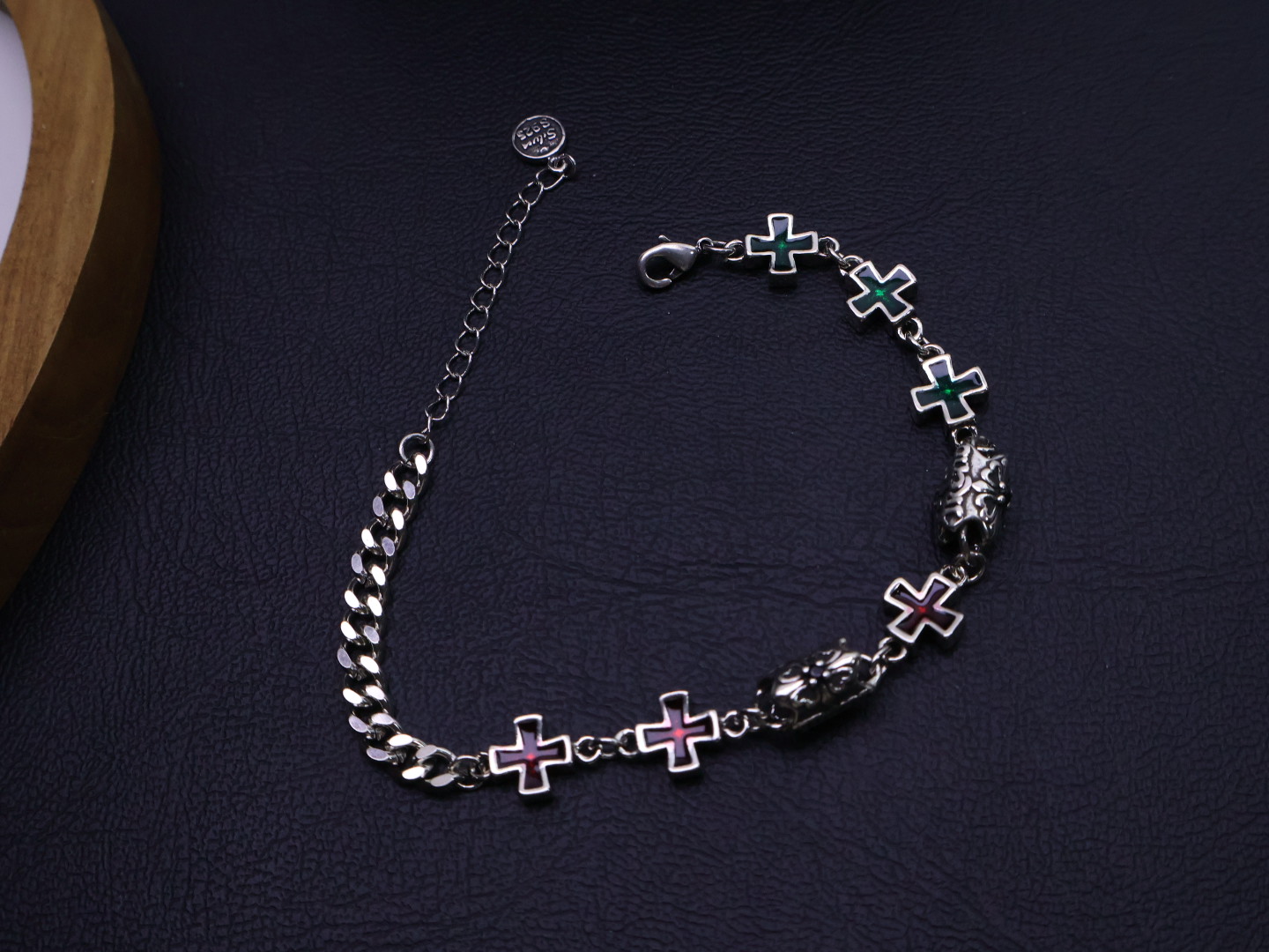 Chrome Hearts 925S Silver Cross - Linked Bracelet with Colorful Enamel CH - SSCLCEB434