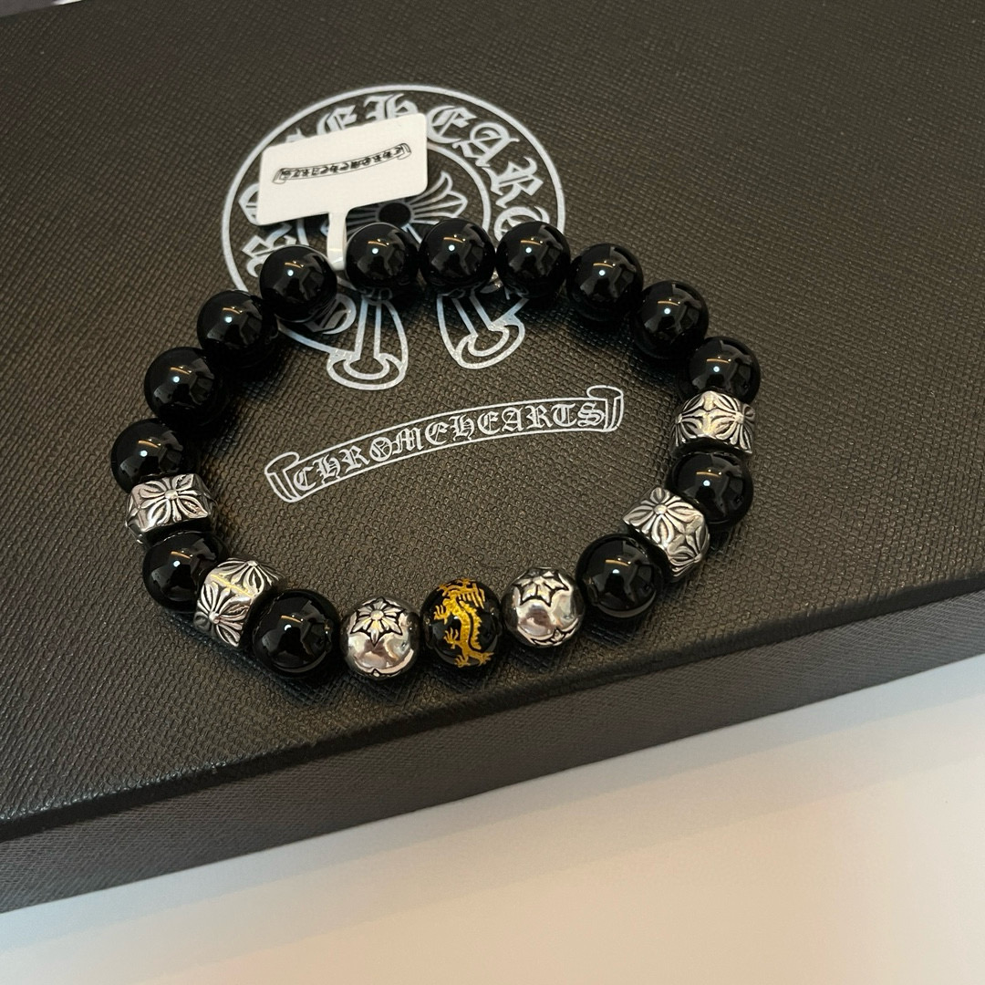 Chrome Hearts 925S Silver - Accented Black Onyx Bead Bracelet CH - SABOB413