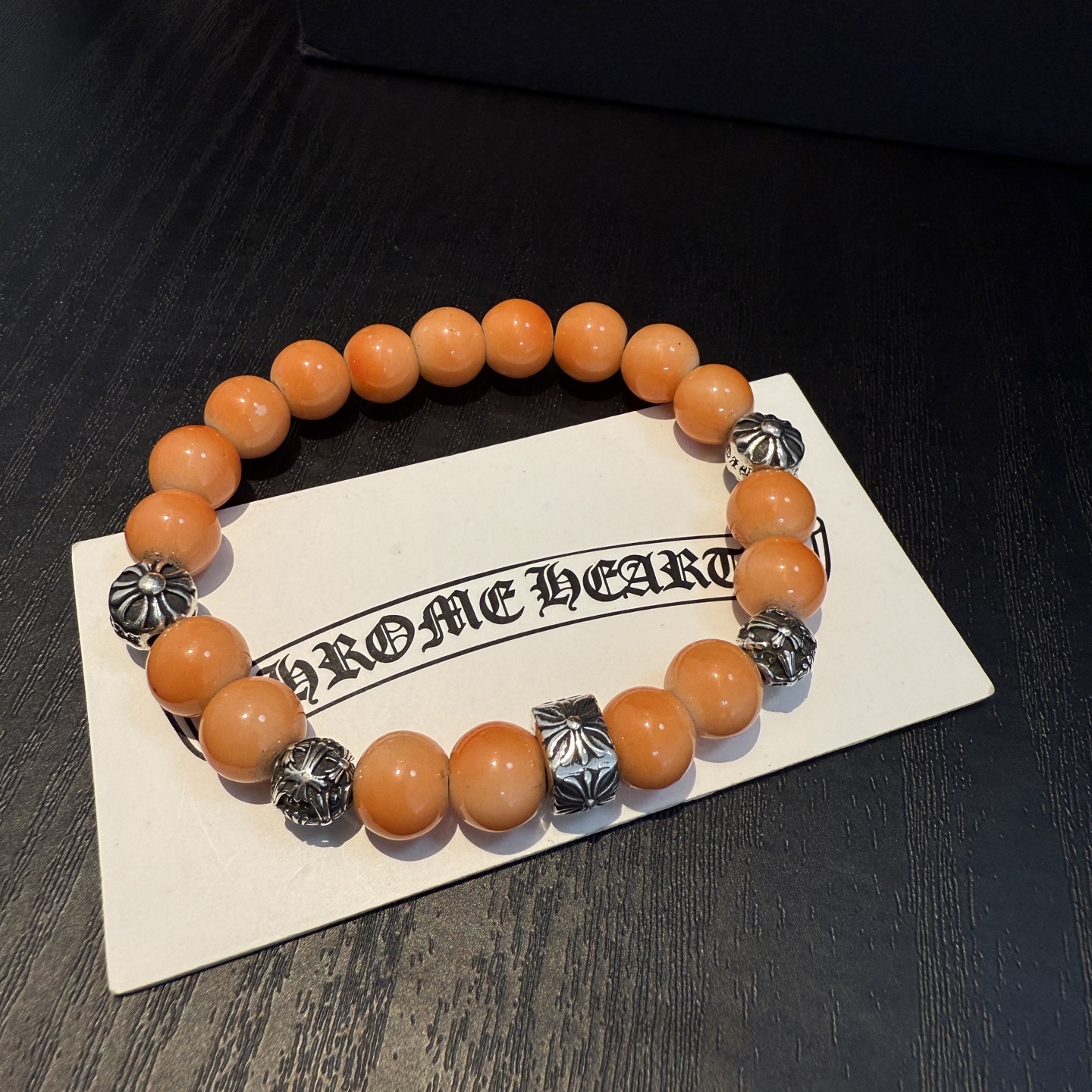 Chrome Hearts 925S Silver - Accented Coral - Colored Gemstone Bracelet CH - SACGB409
