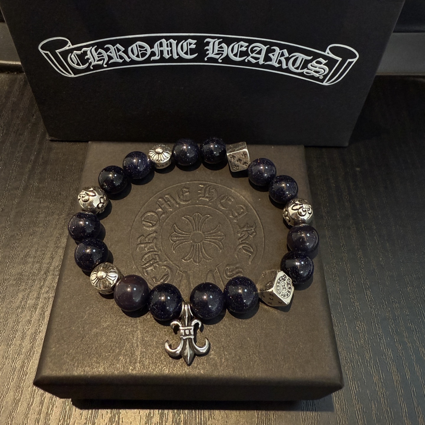 Chrome Hearts 925 Silver - Accented Blue Goldstone Bead Bracelet