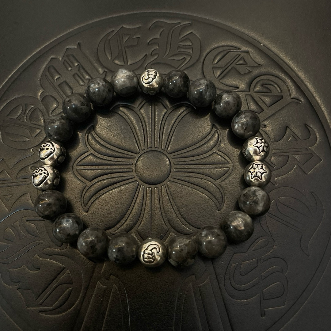 Chrome Hearts 925S Silver - Accented Gray Gemstone Bead Bracelet CH - SAGGB403