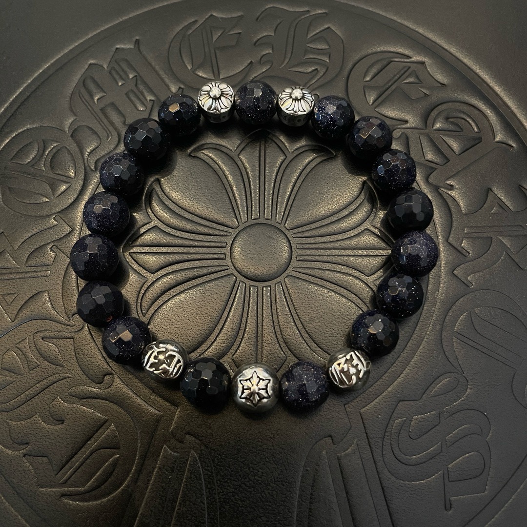 Chrome Hearts 925S Silver - Accented Blue Goldstone Bead Bracelet CH - SABGB400