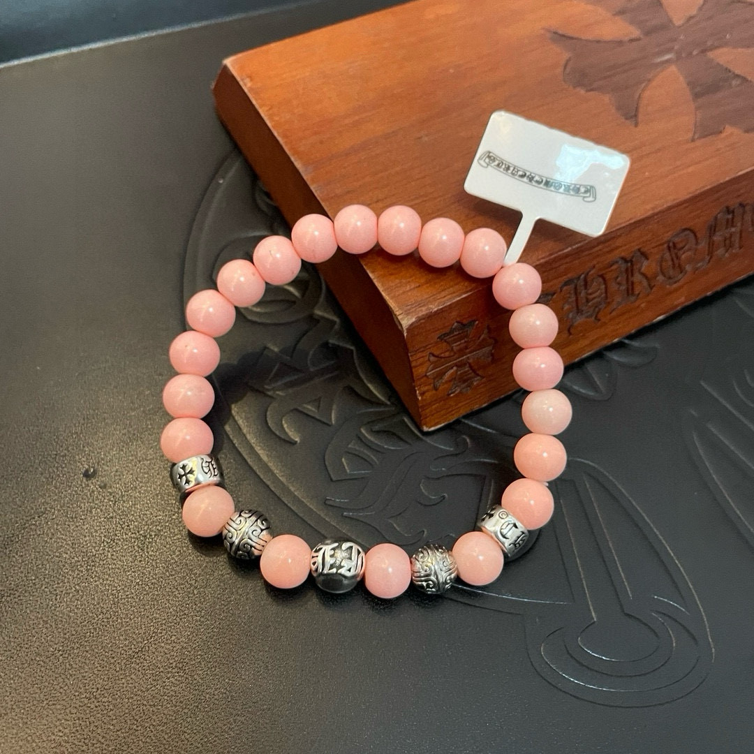 Chrome Hearts 925S Silver - Accented Pink Bead Bracelet CH - SAPBB377