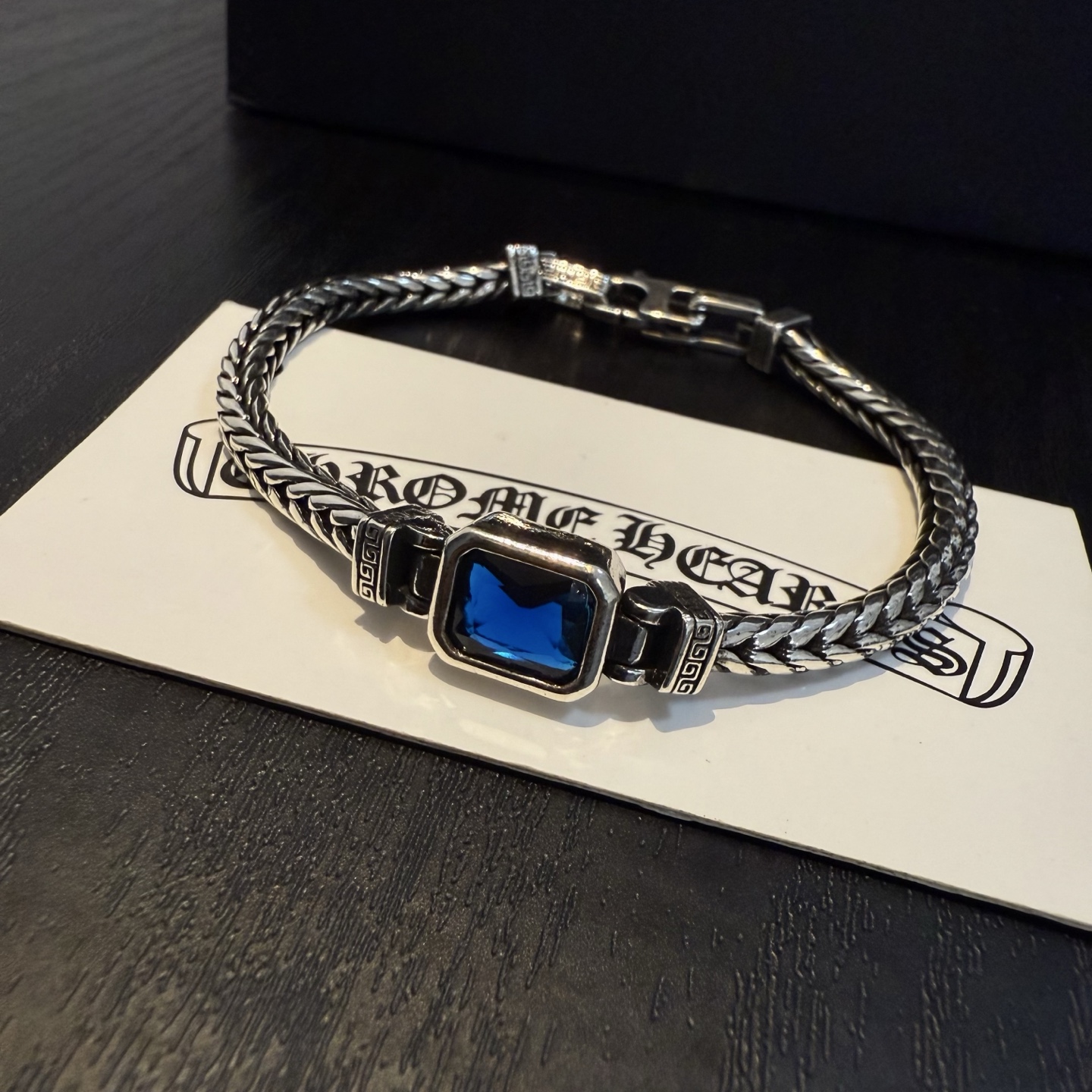 Chrome Hearts 925S Silver Braided Chain & Blue Gem Bracelet CH - SBGB374
