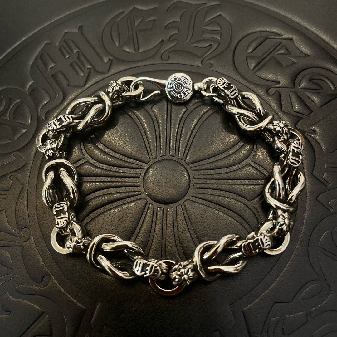 Chrome Hearts 925S Silver Cross - Embossed Link Bracelet CH - SCE LB368