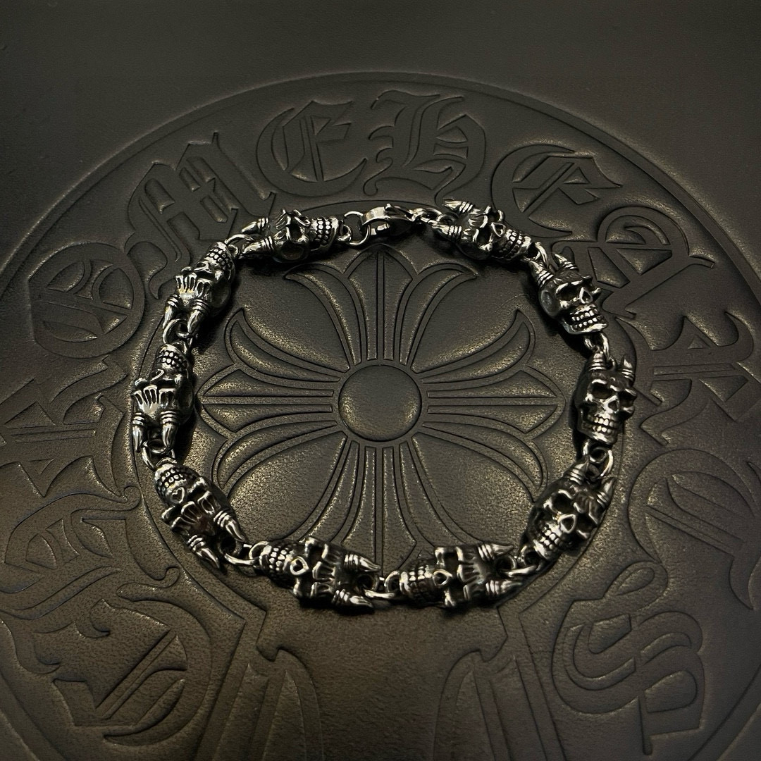 Chrome Hearts 925S Silver Skull - Motif Link Bracelet CH - SSkLB360