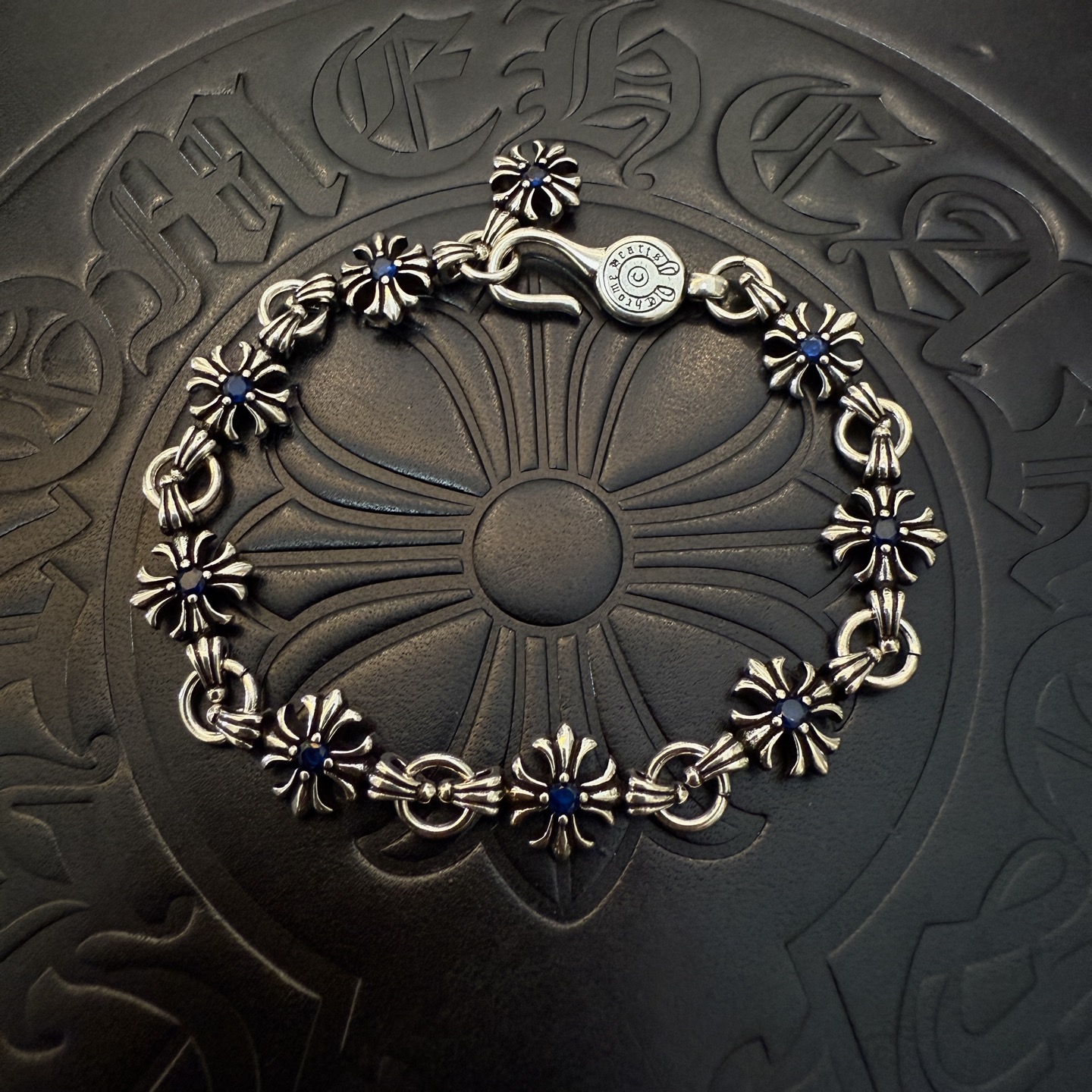 Chrome Hearts 925S Silver Cross - Motif Sapphire Bracelet CH - SCM SB351