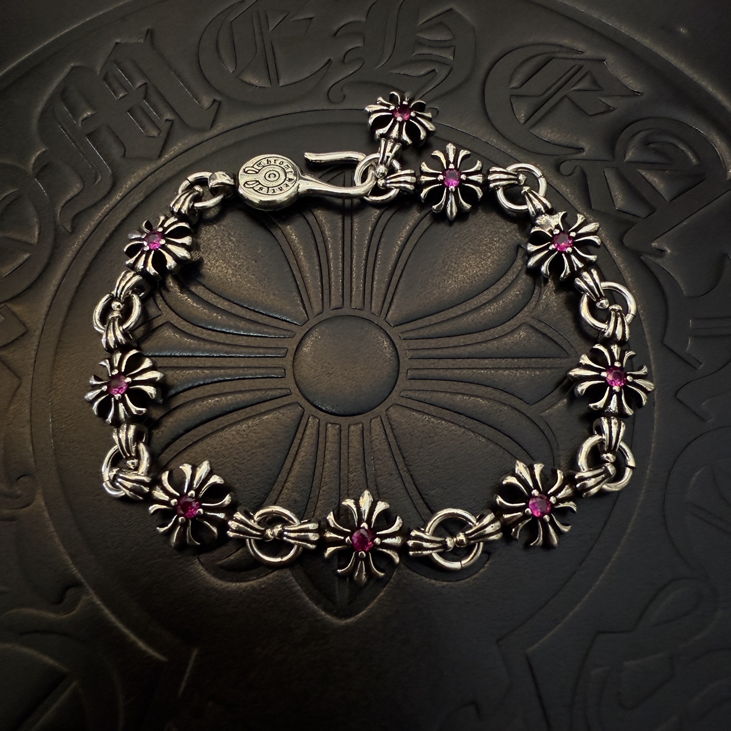 Chrome Hearts 925S Silver Cross - Motif Ruby Bracelet CH - SCMRB350