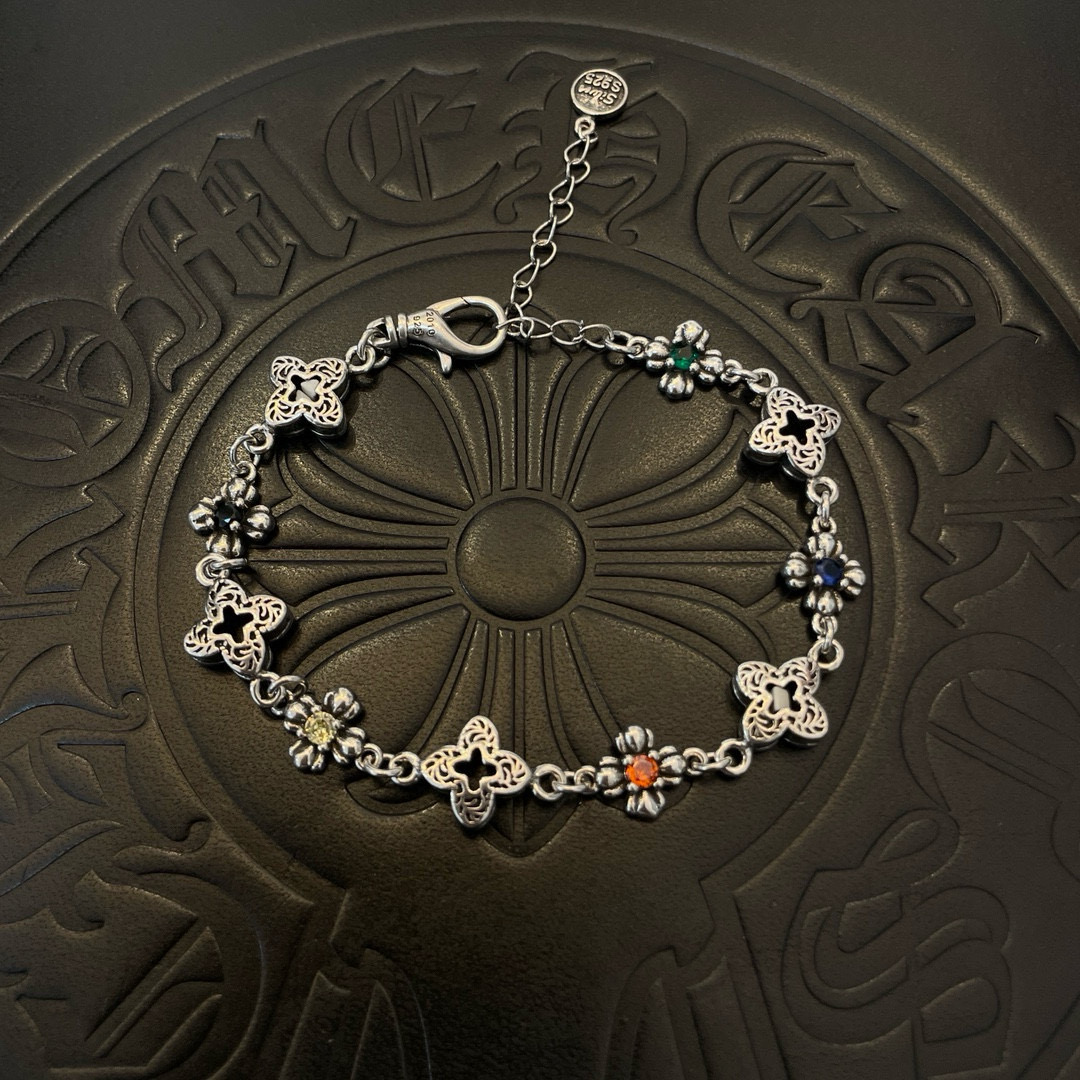 Chrome Hearts 925S Silver Cross & Colorful Gem Bracelet CH - SCCGB348