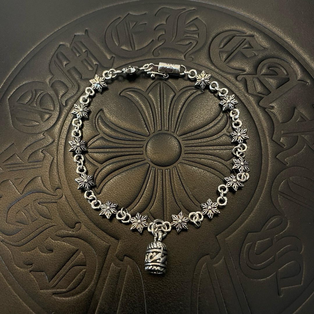 Chrome Hearts 925S Silver Cross - Motif Bell - Charm Bracelet CH - SCMBCB333