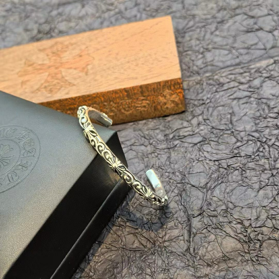 Chrome Hearts 925S Silver Engraved Cuff Bracelet CH - SECB331