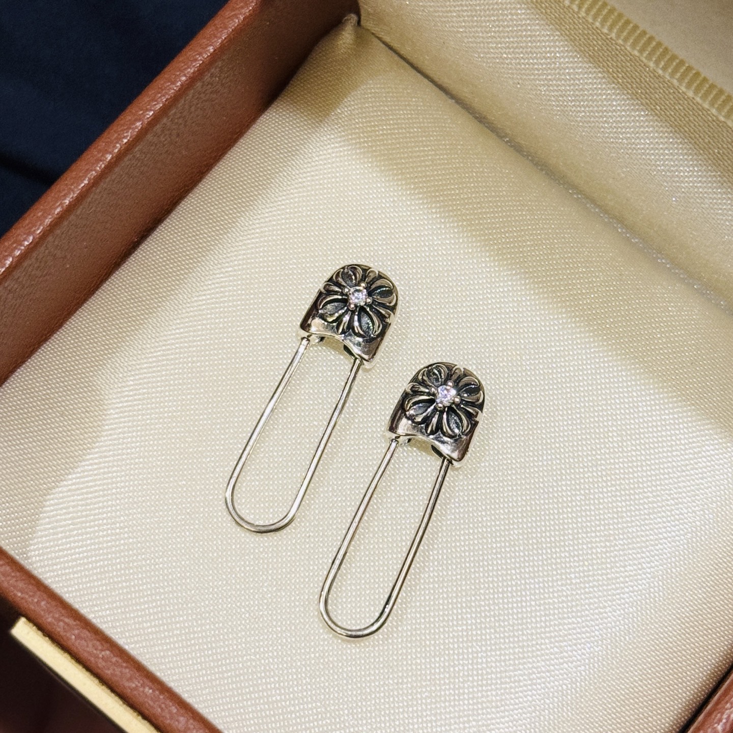 Chrome Hearts Floral - Embellished Safety Pin Earrings CH - FSE328