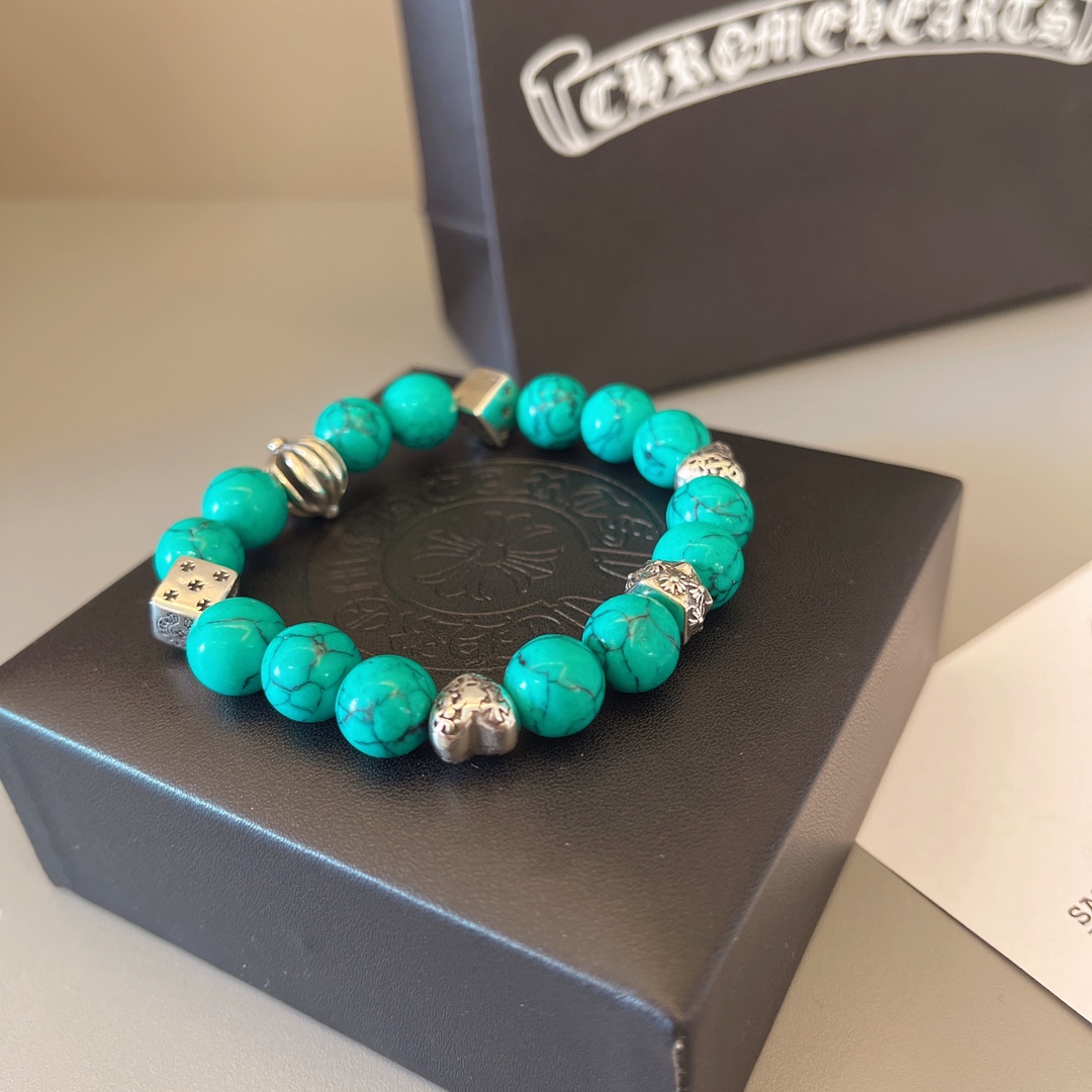 Chrome Hearts Turquoise Beaded Bracelet with Metal Accents CH - TBBMA310