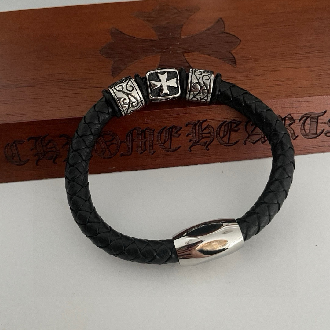 Chrome Hearts Cross - Decorated Leather Bracelet CH - CDLB302