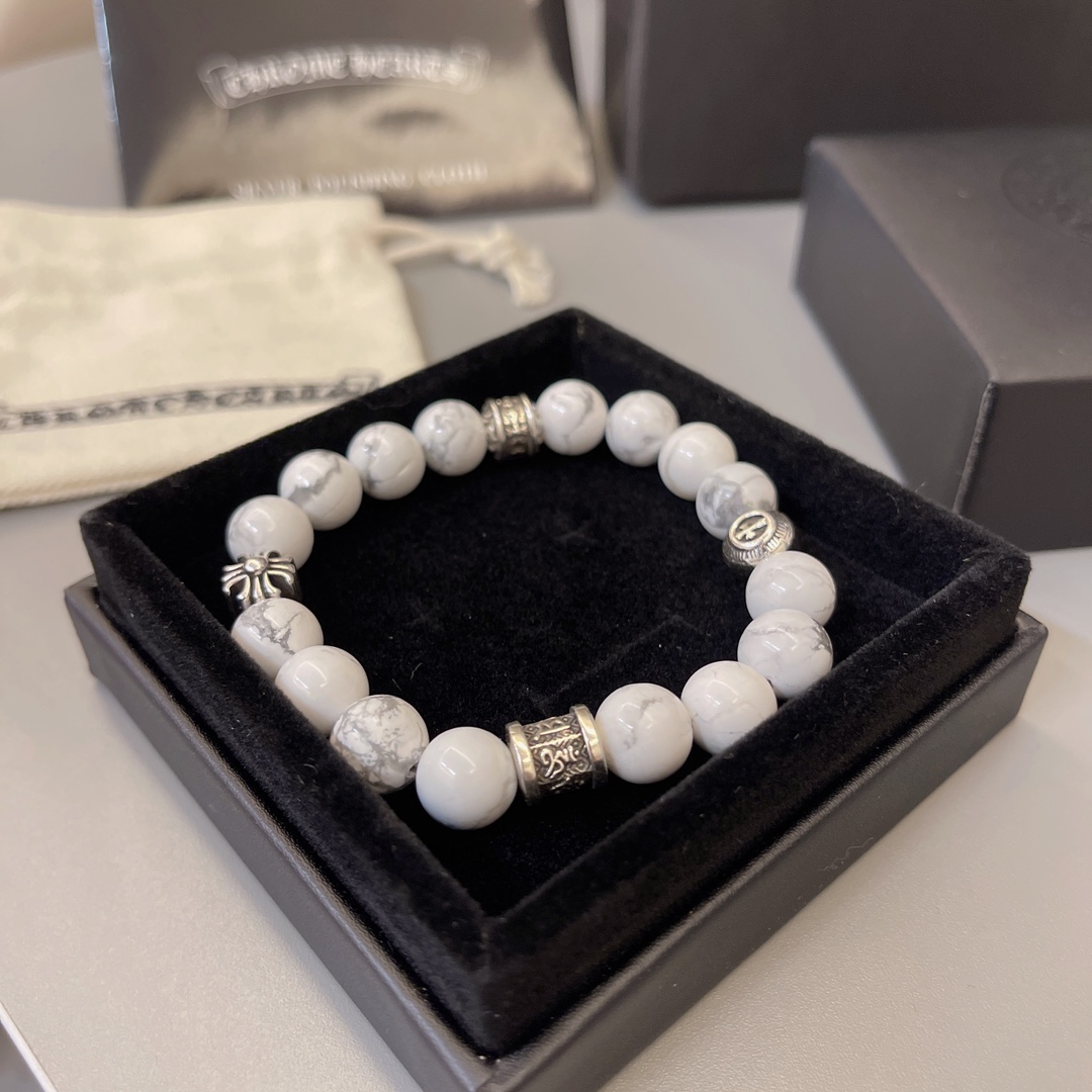 Chrome Hearts White Howlite Beaded Bracelet with Metal Accents CH - WHBMA298