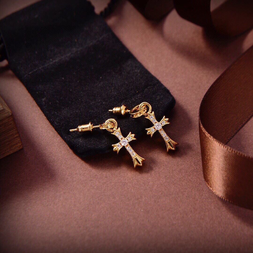 Chrome Hearts Diamond - Encrusted Cross Drop Earrings CH - DECDE288