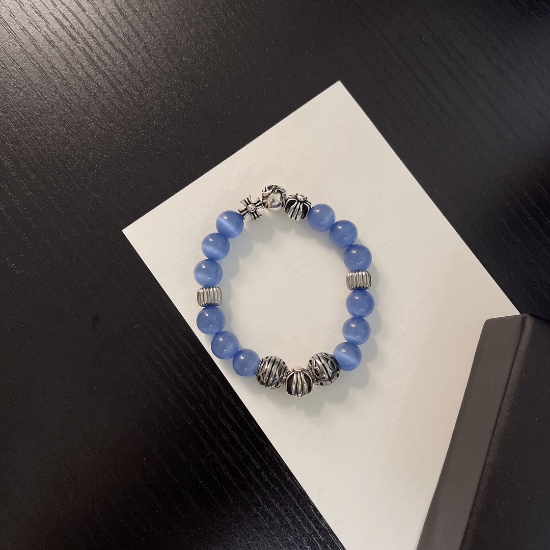 Chrome Hearts Blue Agate Beaded Bracelet with Metal Accents CH - BABMA283