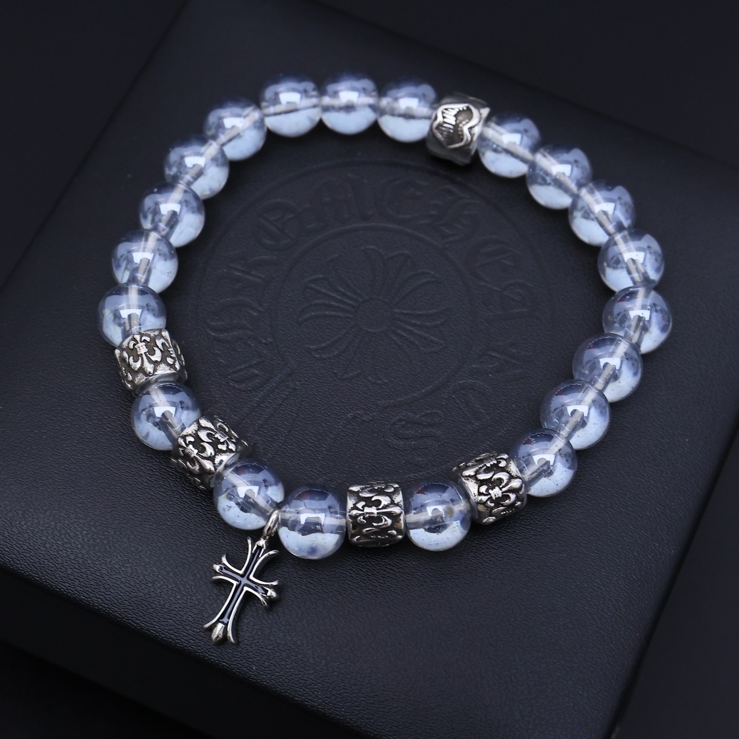 Chrome Hearts Gemstone Beaded Bracelet Set with Cross Charms CH - GBBSCC273