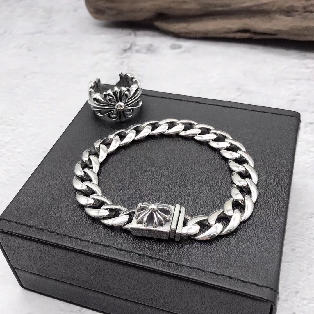 Chrome Hearts Chain Bracelet & Ring Set - Silver - Tone Metal CH - CBSRS266