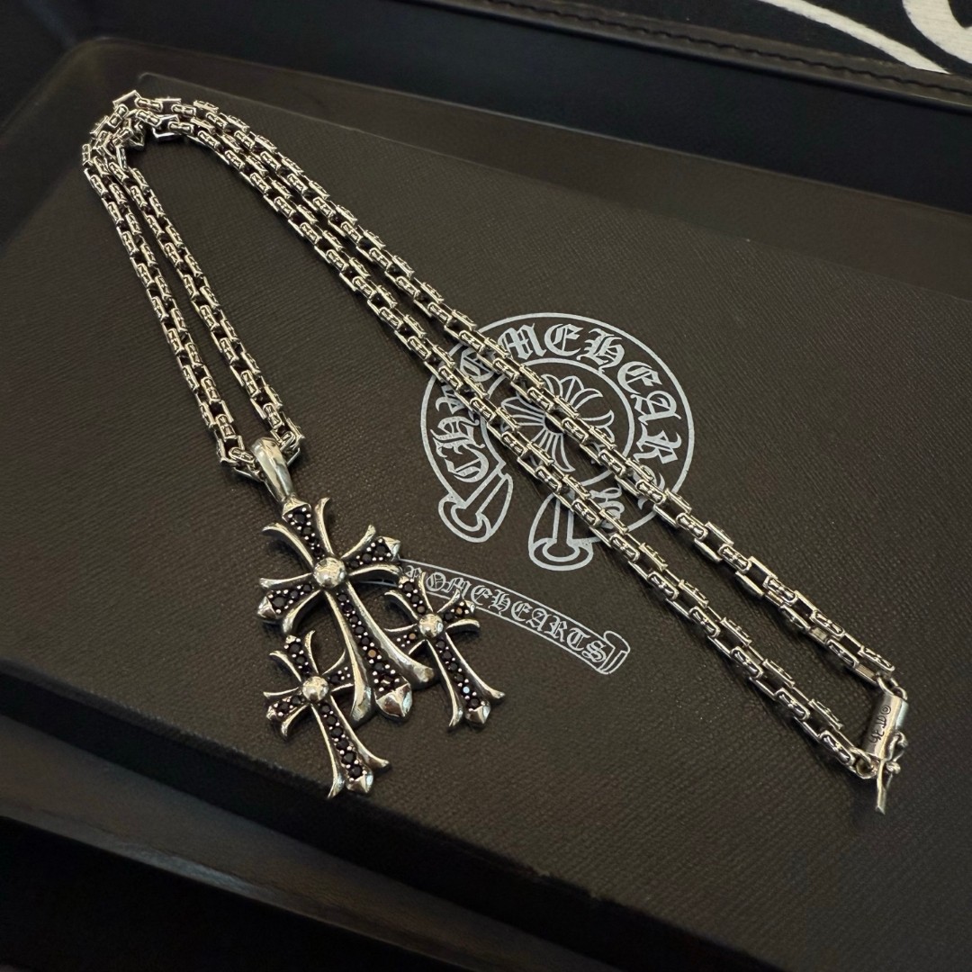 Chrome Hearts Multi - Cross Patterned Pendant Necklace - Silver - Tone Chain CH - MCPN262