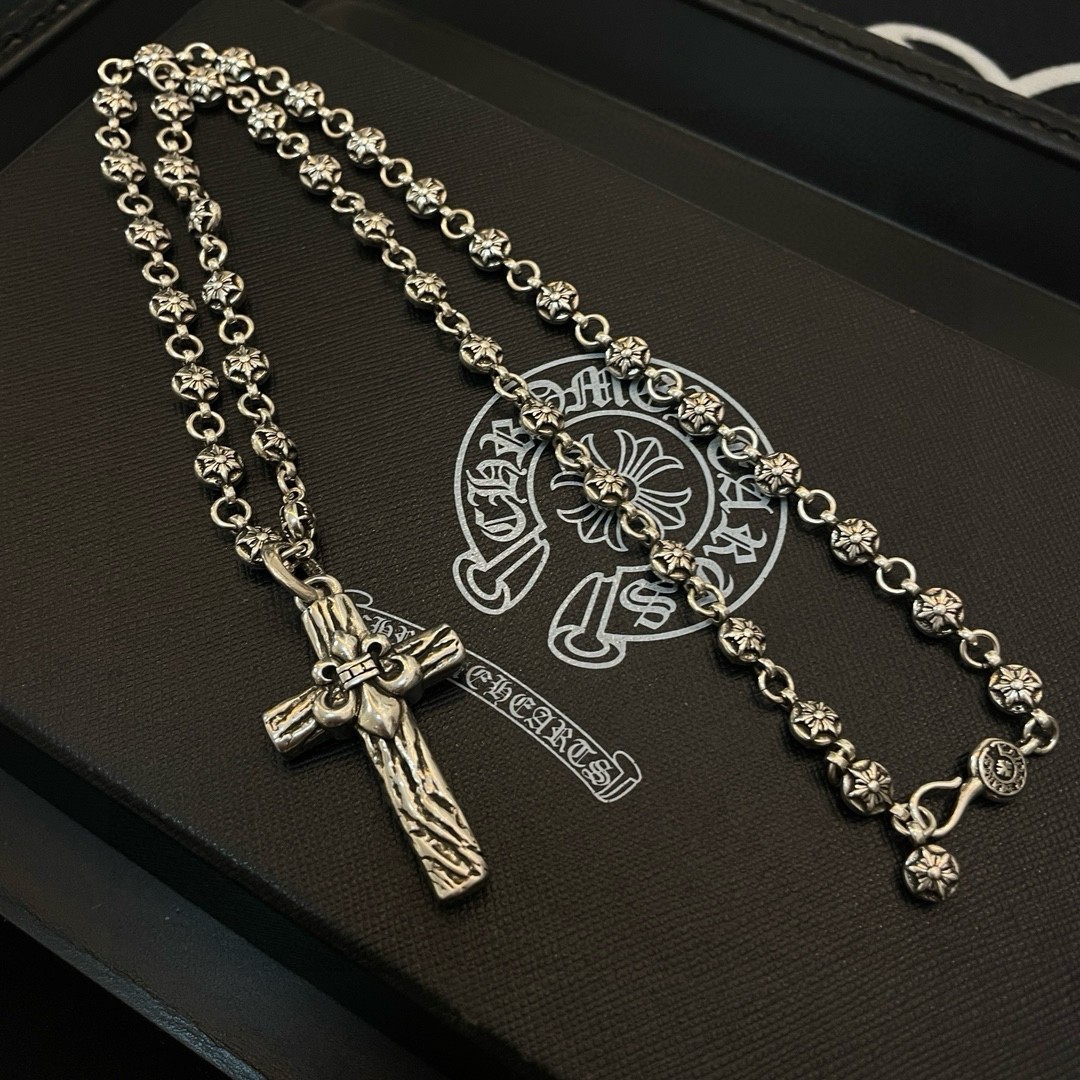 Chrome Hearts Double - Layered Cross Pendant Necklace - Silver - Tone CH - DLCPCN256