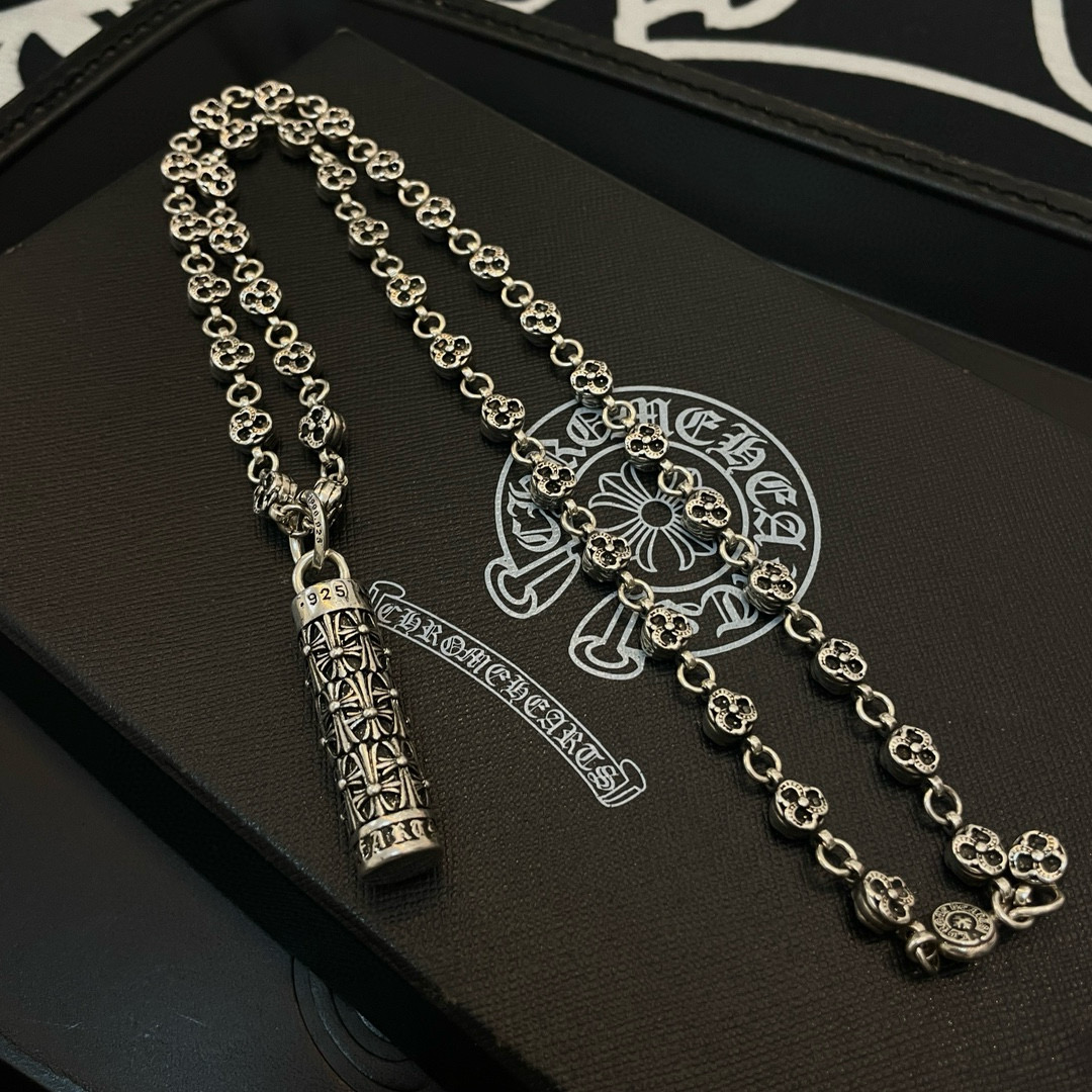 Chrome Hearts Floral - Chain & Engraved Tube Pendant Necklace CH - FCETPN254