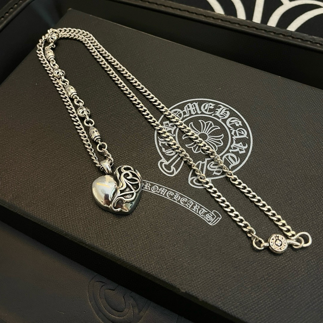 Chrome Hearts Filigree Heart Locket Pendant Necklace - Multi - Chain Silver - Tone CH - FHLPMN244