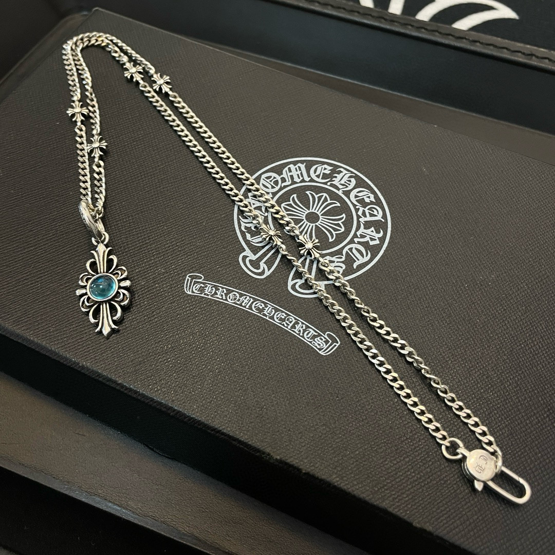 Chrome Hearts Gem - Inlaid Filigree Pendant Necklace - Star - Accented Silver - Tone Chain CH - GIFPN243