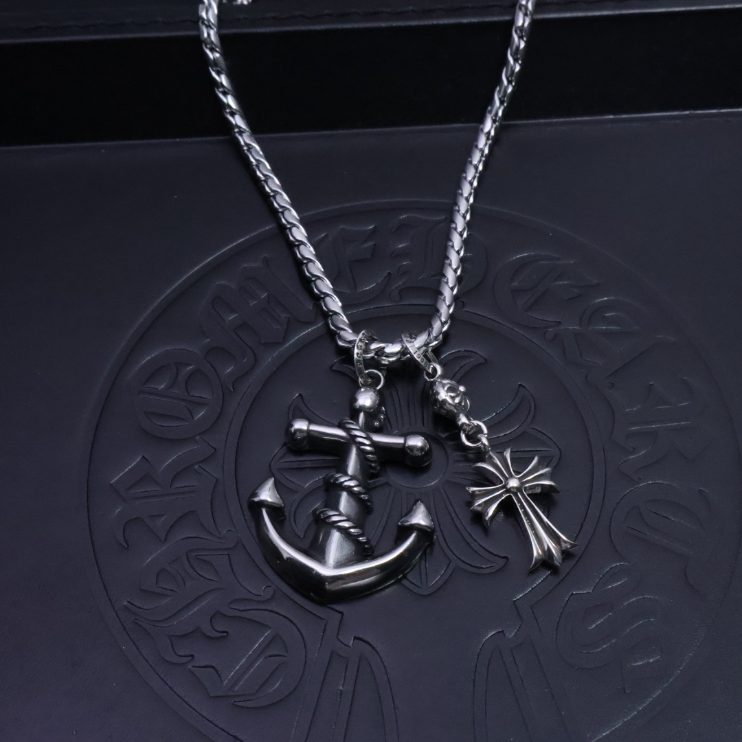 Chrome Hearts Anchor & Cross Dual - Charm Pendant Necklace - 925S Silver Chain CH - ACDCPN231